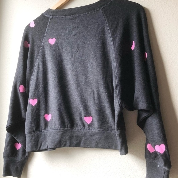 Chaser Pink Heart Cozy Knit Top Cropped Batwing XS - Picture 9 of 12